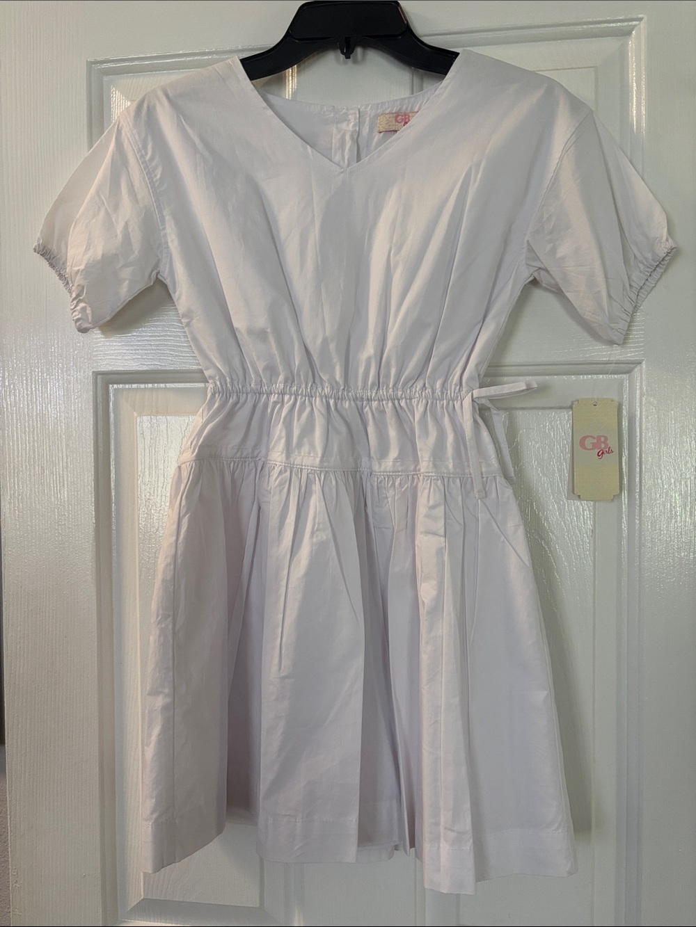 GB Girls White Short-Sleeve Cotton Dress with Side Tie